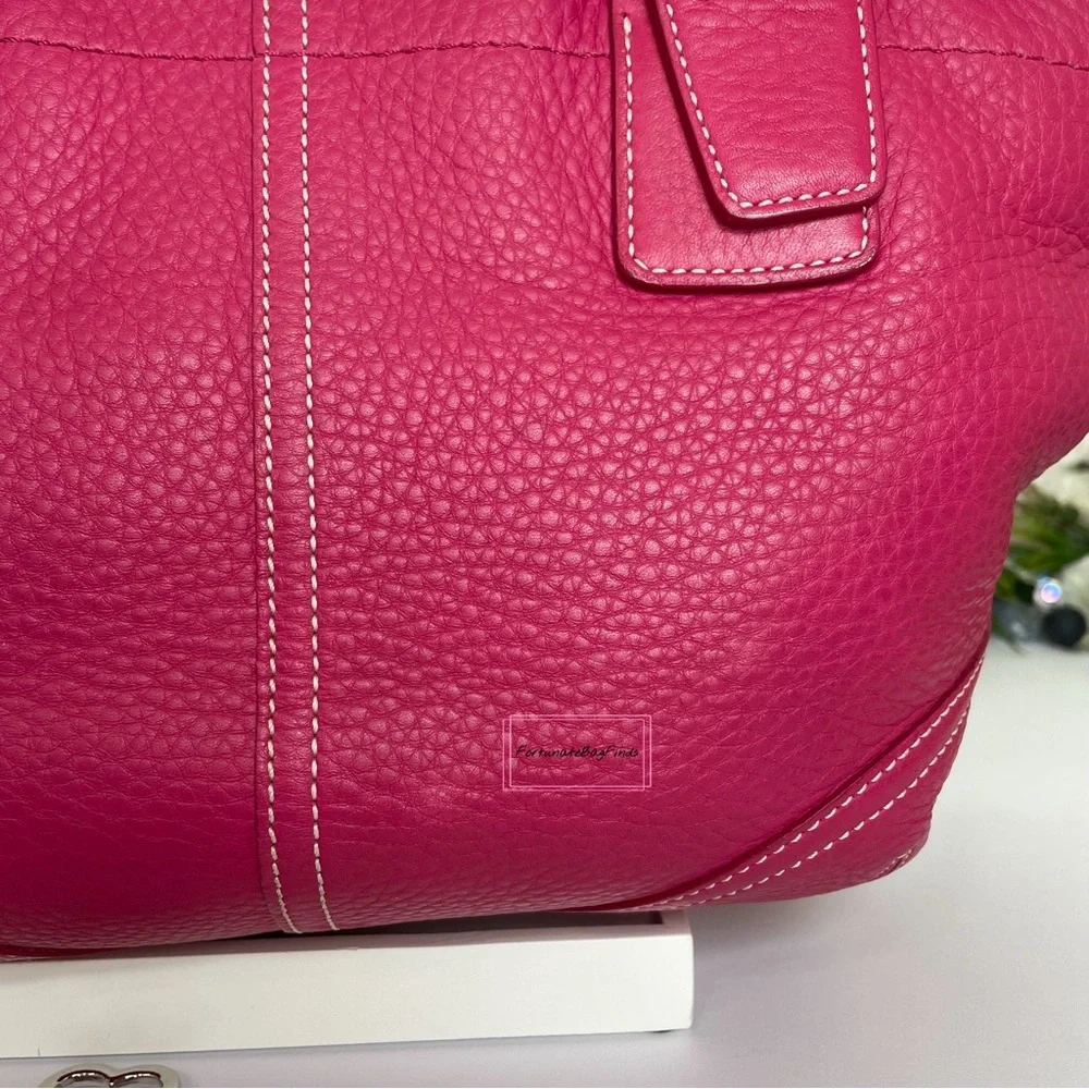 Y2K Vintage Coach Hot Pink Pebble Leather Tote Bag & Strawberry Charm Chain SET - Picture 7 of 16